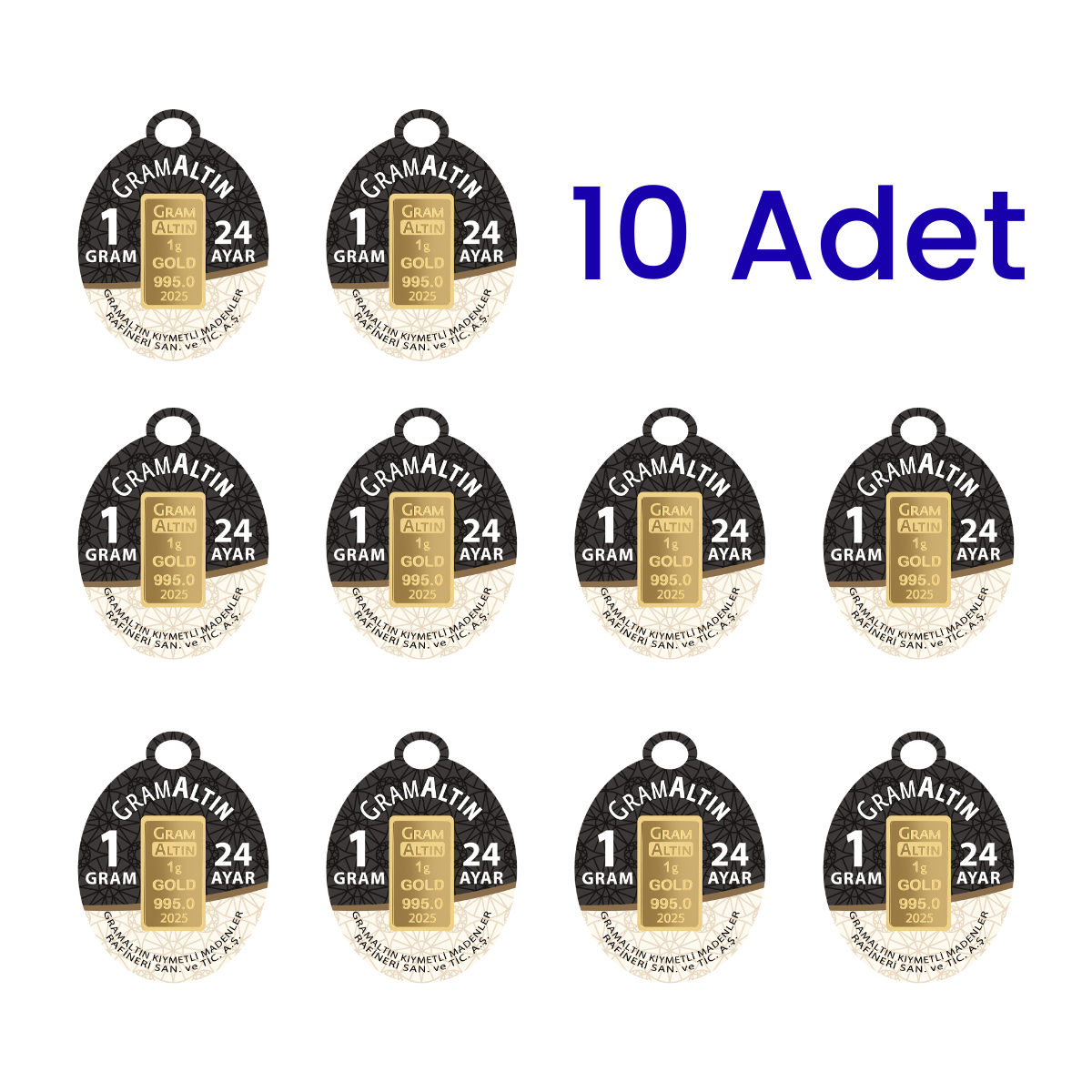10 Adet 1 Gr 24 Ayar Gram Altın