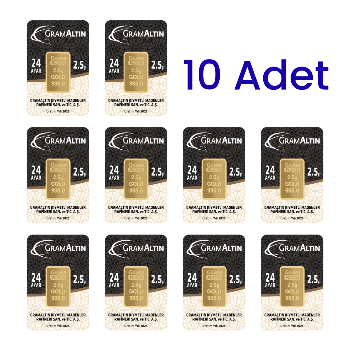 10 Adet 2.5 Gr 24 Ayar Gram Altın