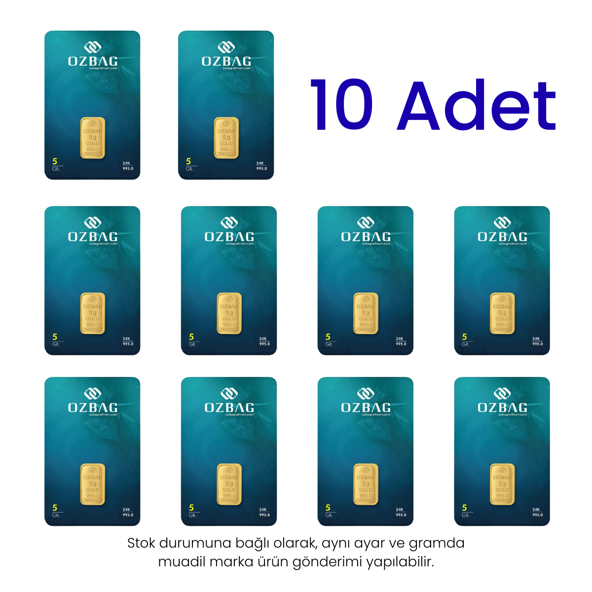 10 Adet 5 Gr 24 Ayar Gram Altın