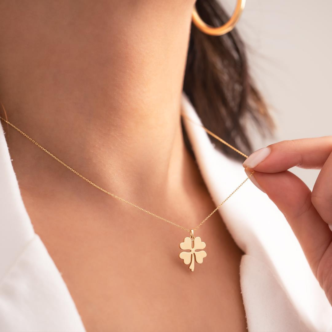 14 Ayar Altın Minimal Yonca Kolye