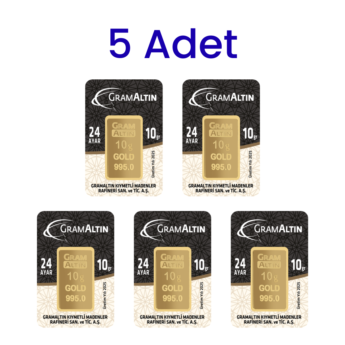 5 Adet 10 Gr 24 Ayar Gram Altın