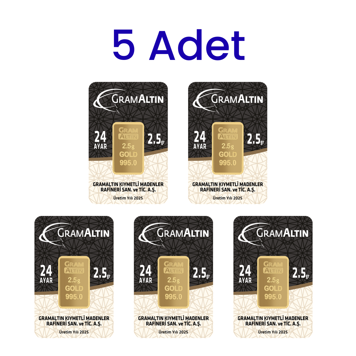 5 Adet 2.5 Gr 24 Ayar Gram Altın