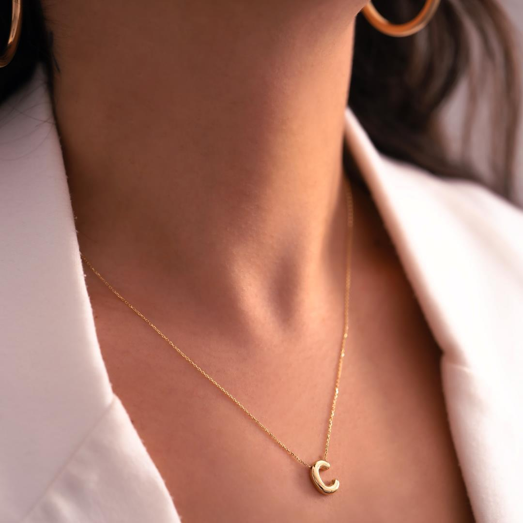 C Harfi Balon Model 14 Ayar Altın Kolye