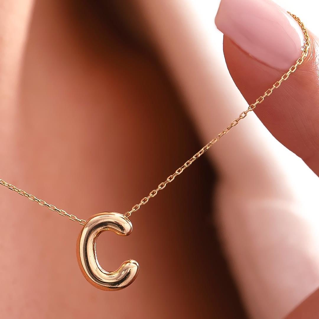 C Harfi Balon Model 14 Ayar Altın Kolye