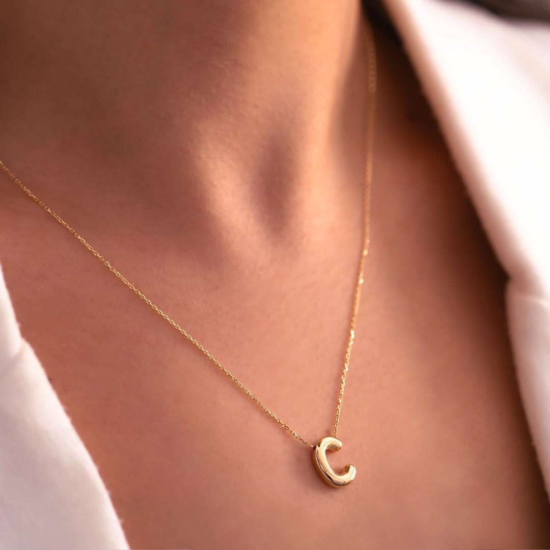 C Harfi Balon Model 14 Ayar Altın Kolye