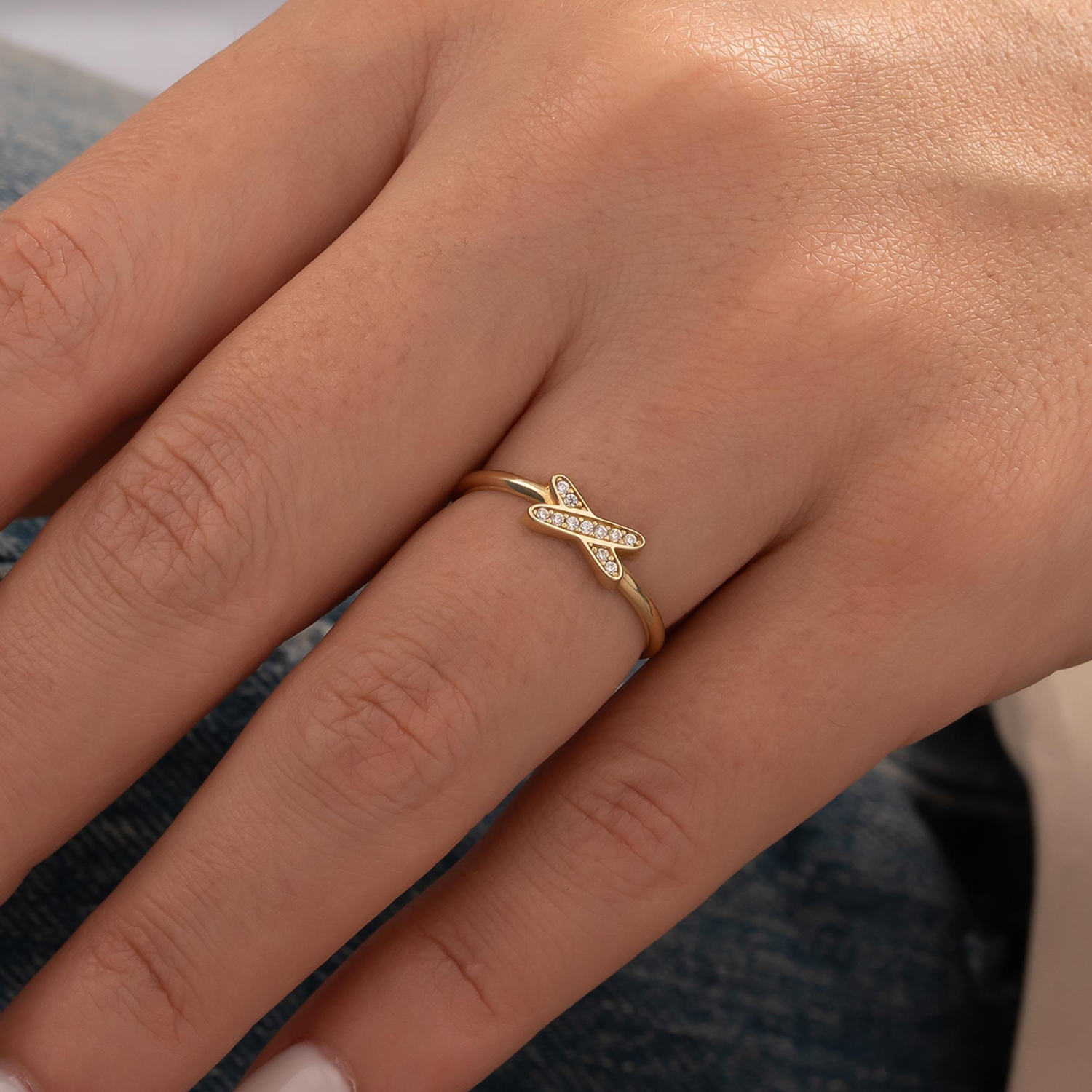 Çapraz Taşlı 14 Ayar Altın Yüzük