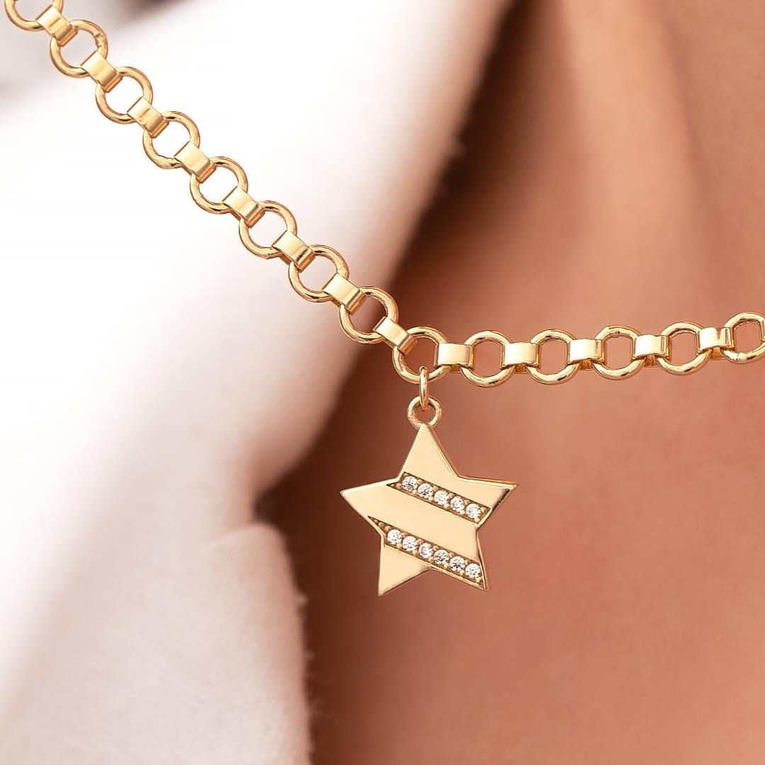 Çift Zincirli Yıldız 14 Ayar Altın Kolye