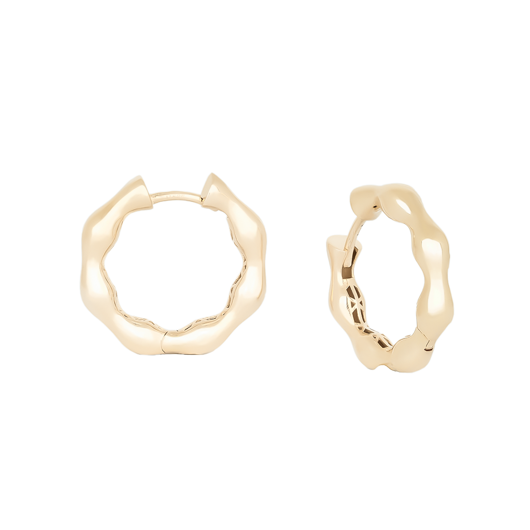 Dalga Model Halka Küpe 14 Ayar Altın