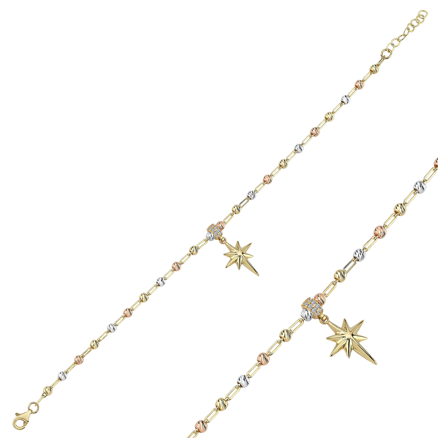 Dorikalı Kutup Yıldızı Charm Bileklik 14 Ayar Altın