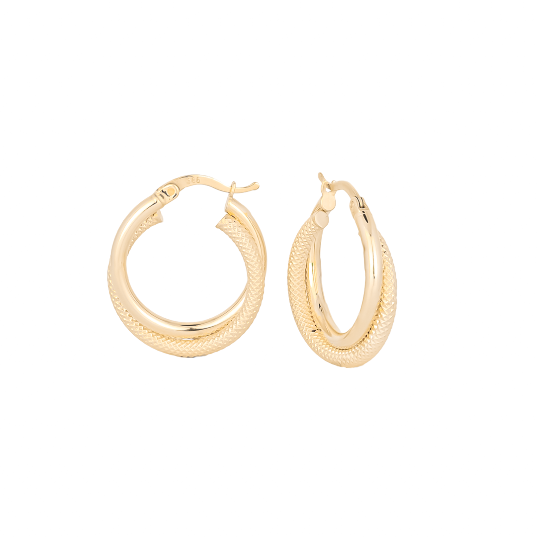 İkili Dokulu Halka Küpe 14 Ayar Altın