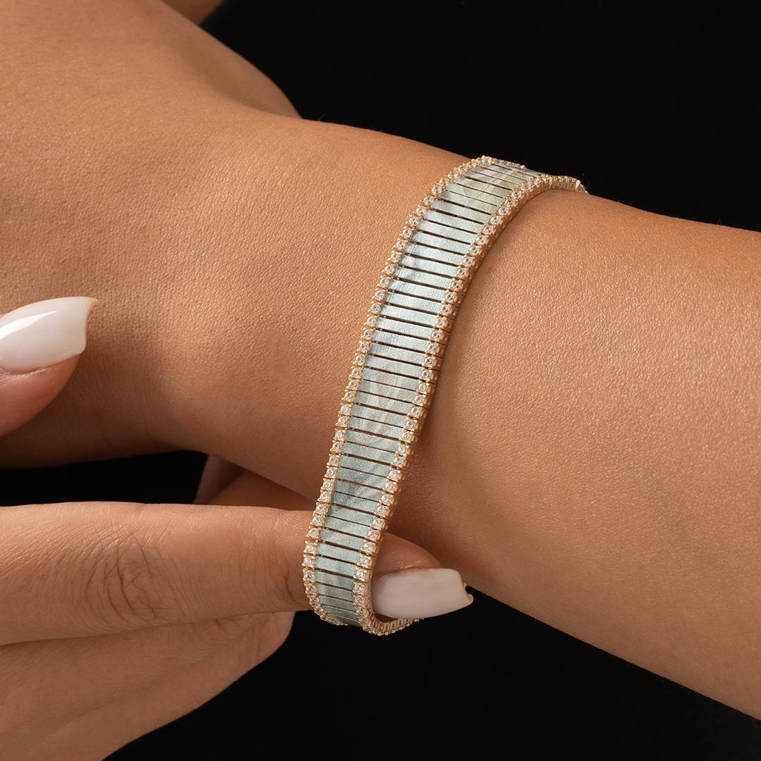 Mavi Mineli Özel Tasarım Altın Bileklik