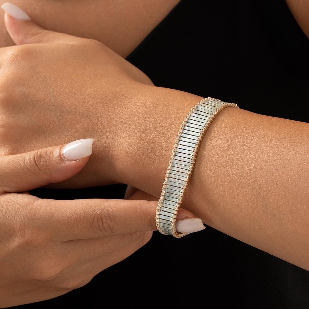 Mavi Mineli Özel Tasarım Altın Bileklik