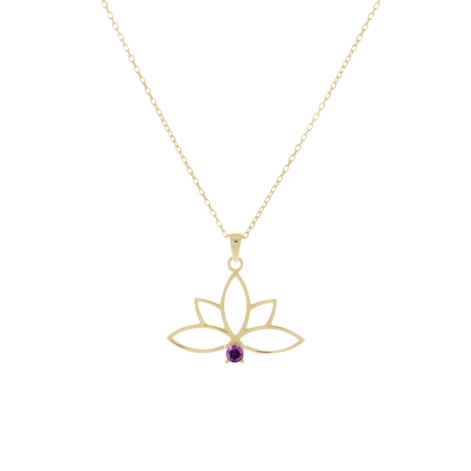 Mor Taşlı Lotus 14 Ayar Altın Kolye