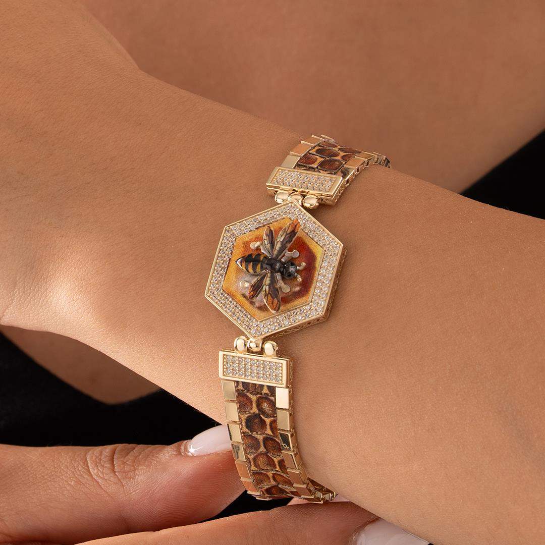 Özel Tasarım Arı Figürlü Altın Bileklik