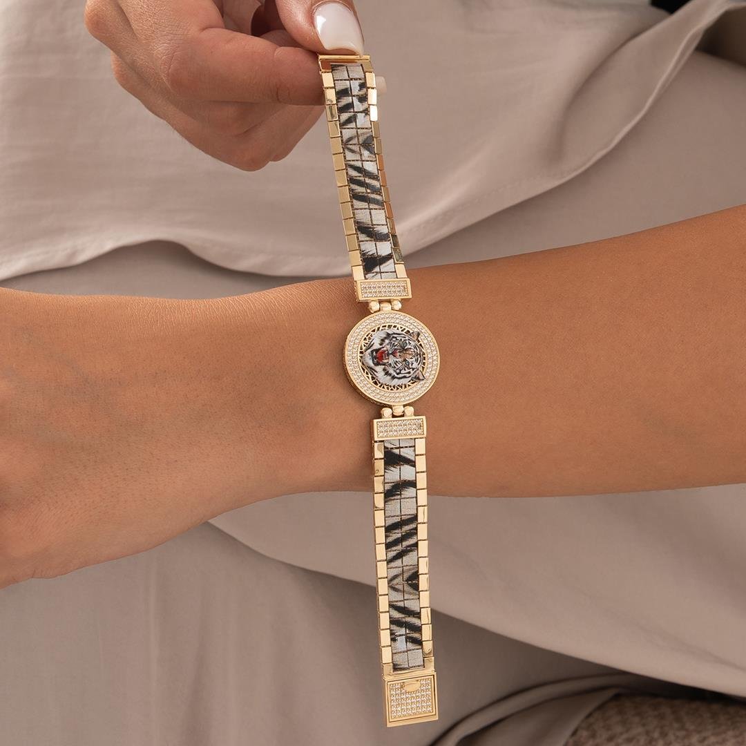 Özel Tasarım Beyaz Kaplan Altın Bileklik