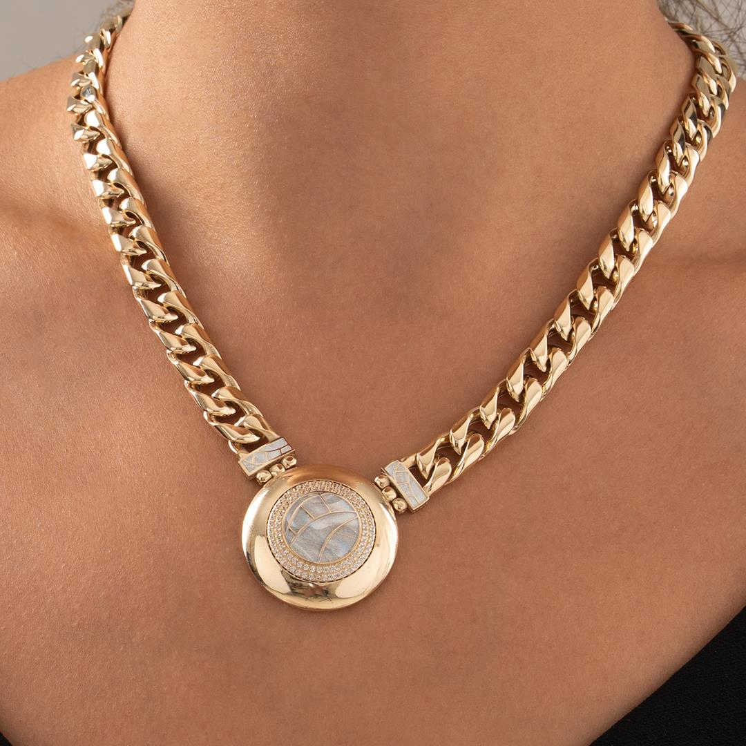 Özel Tasarım Mavi Mineli Oval Altın Kolye