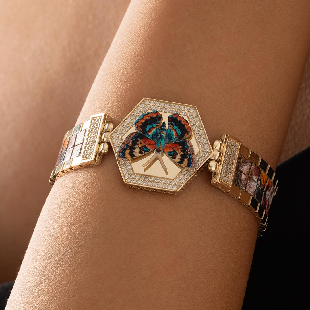 Özel Tasarım Renkli Kelebek Altın Bileklik