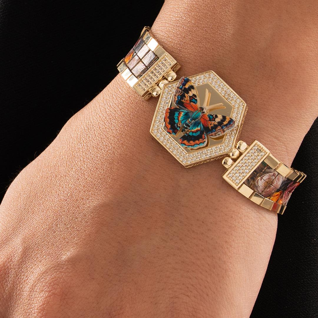 Özel Tasarım Renkli Kelebek Altın Bileklik