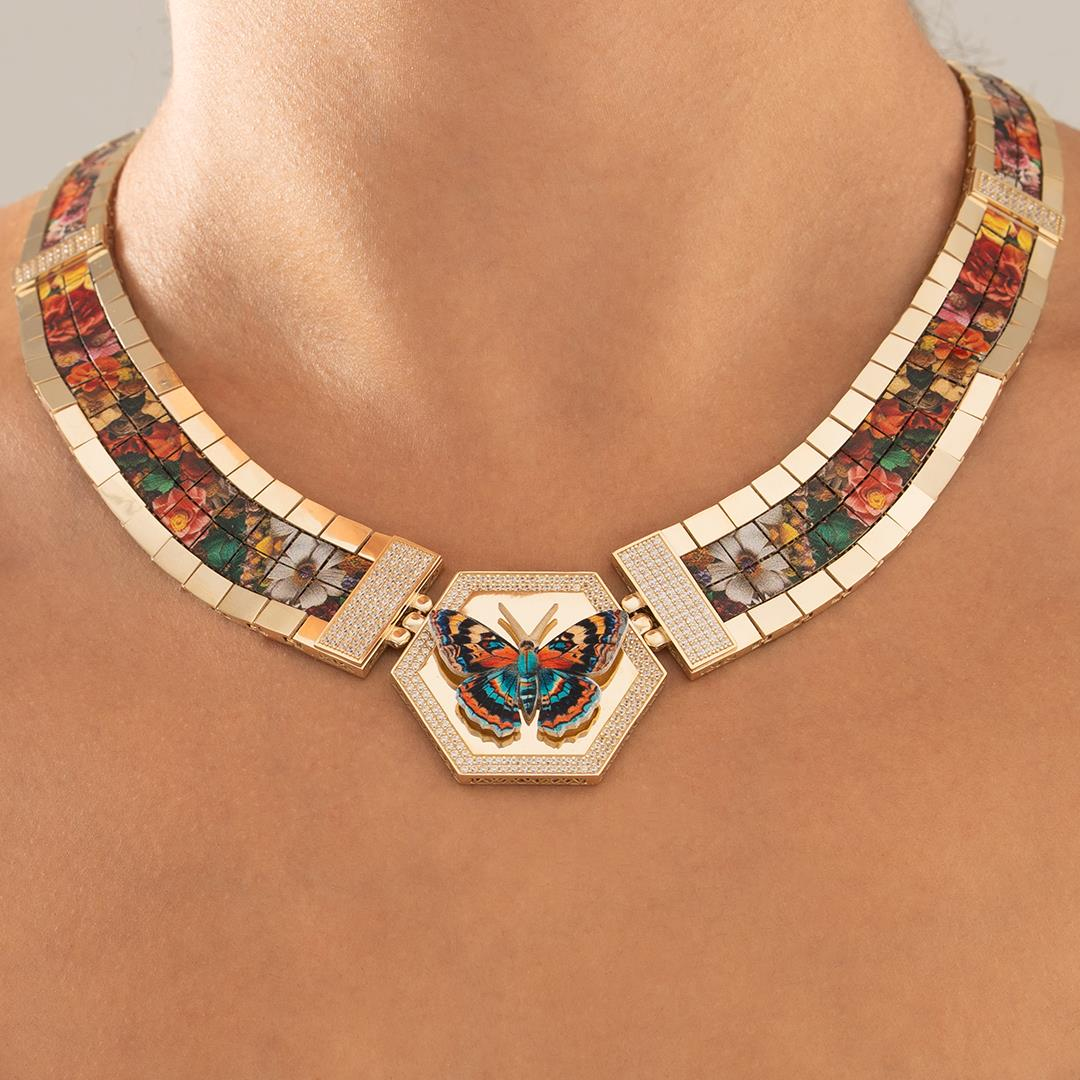 Özel Tasarım Renkli Kelebek Altın Kolye