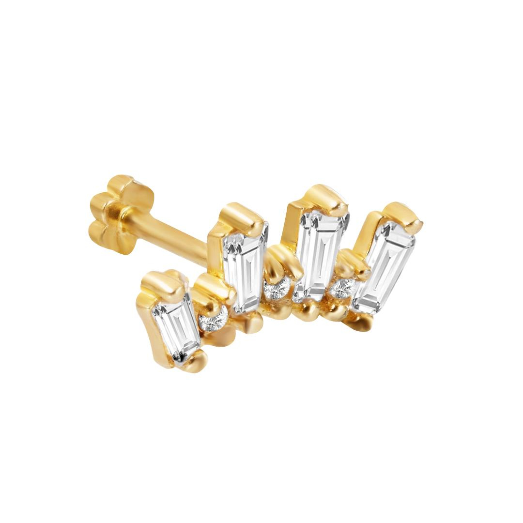 Piercing Baget Taşlı 14 Ayar Altın