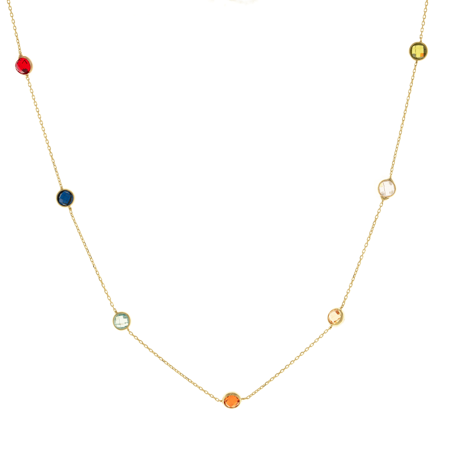 Renkli Taşlı 14 Ayar Altın Kolye