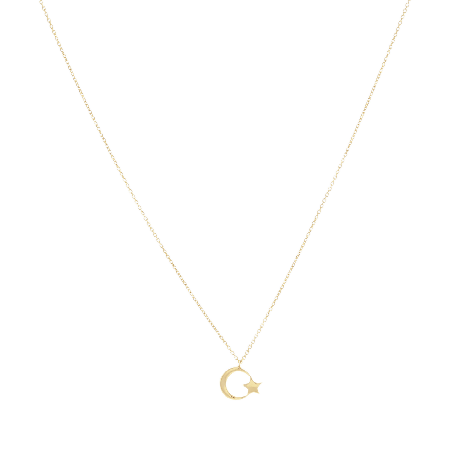 Taşlı Ay Yıldız 14 Ayar Altın Kolye