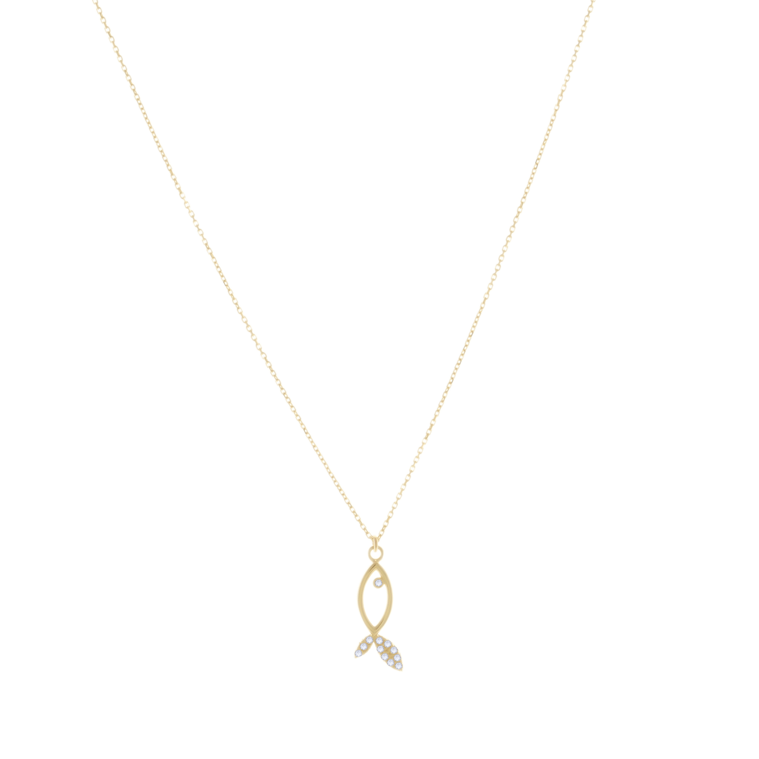 Taşlı Balık Model 14 Ayar Altın Kolye