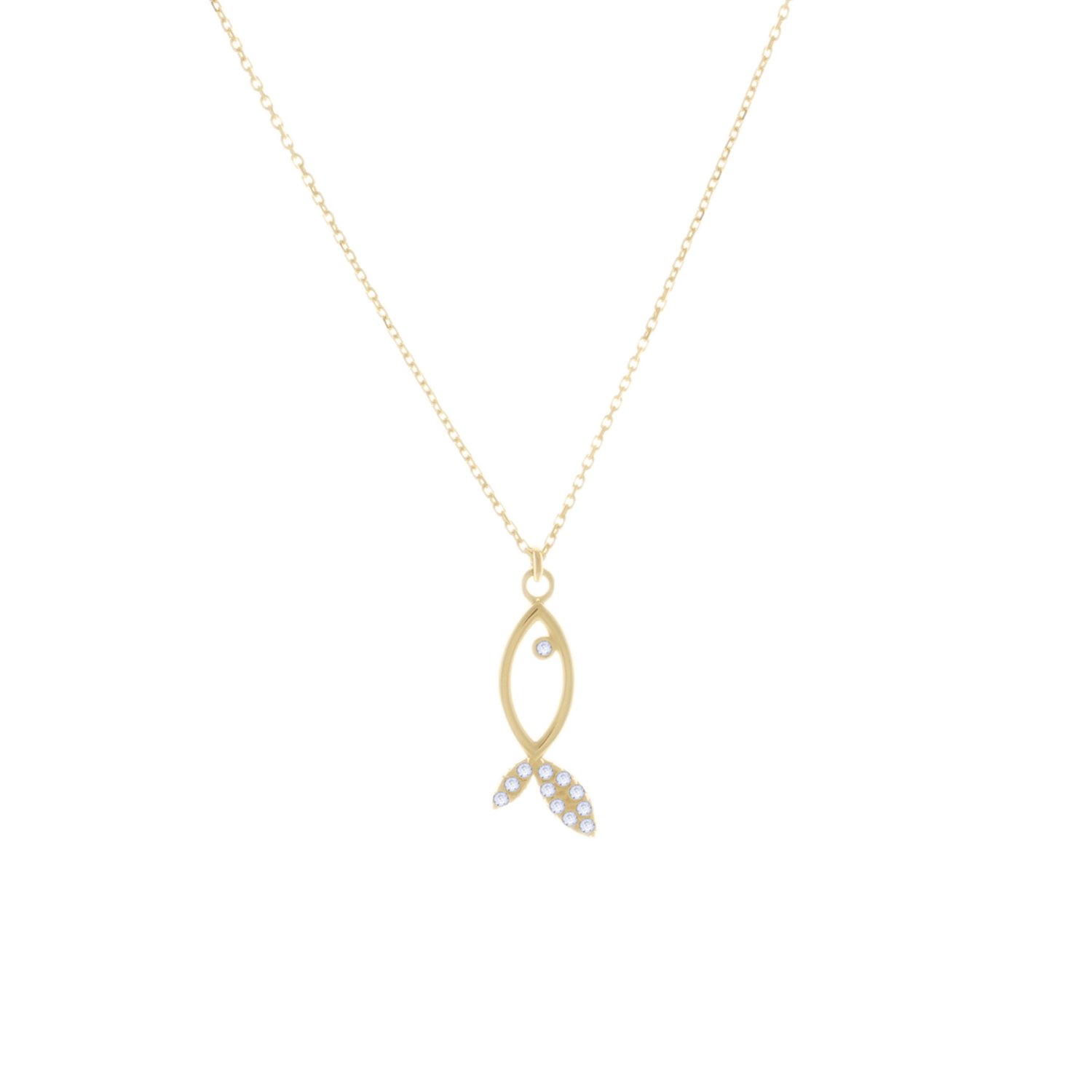 Taşlı Balık Model 14 Ayar Altın Kolye