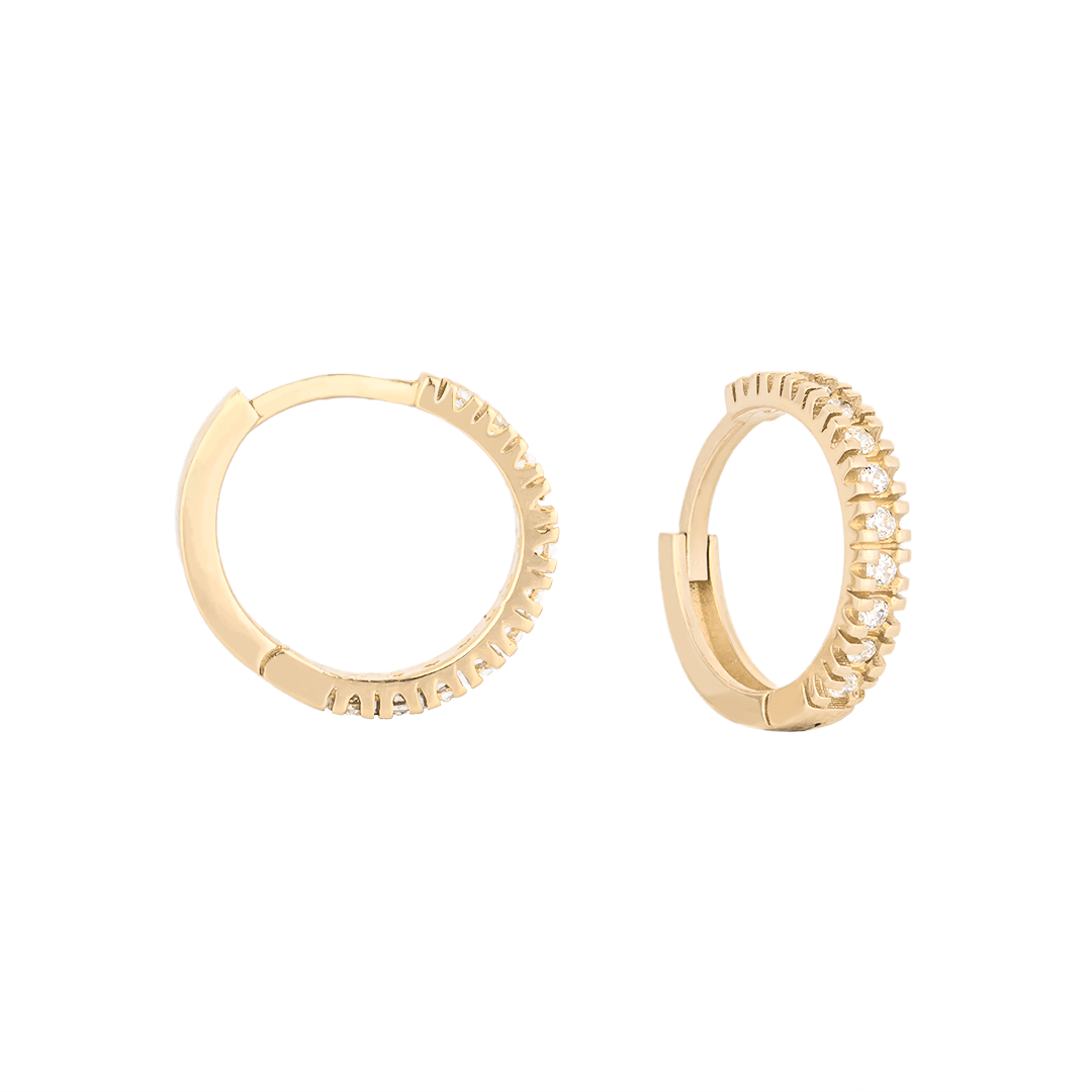 Taşlı Halka Küpe 14 Ayar Altın