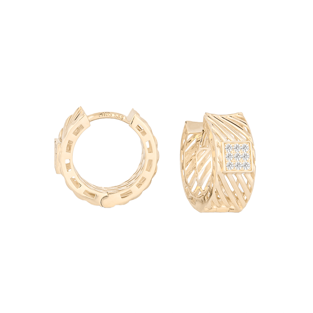 Taşlı Halka Küpe 14 Ayar Altın