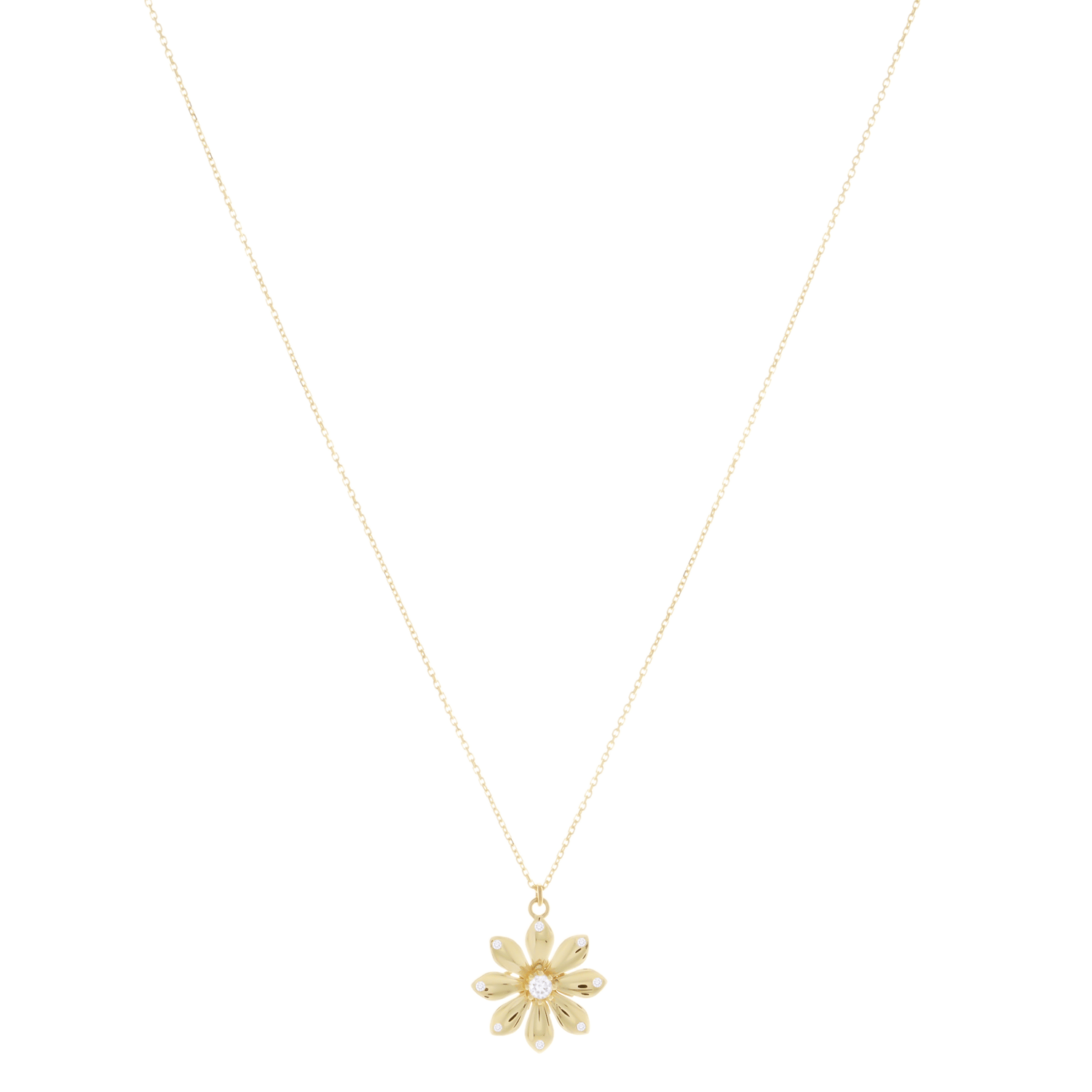 Taşlı Papatya 14 Ayar Altın Kolye