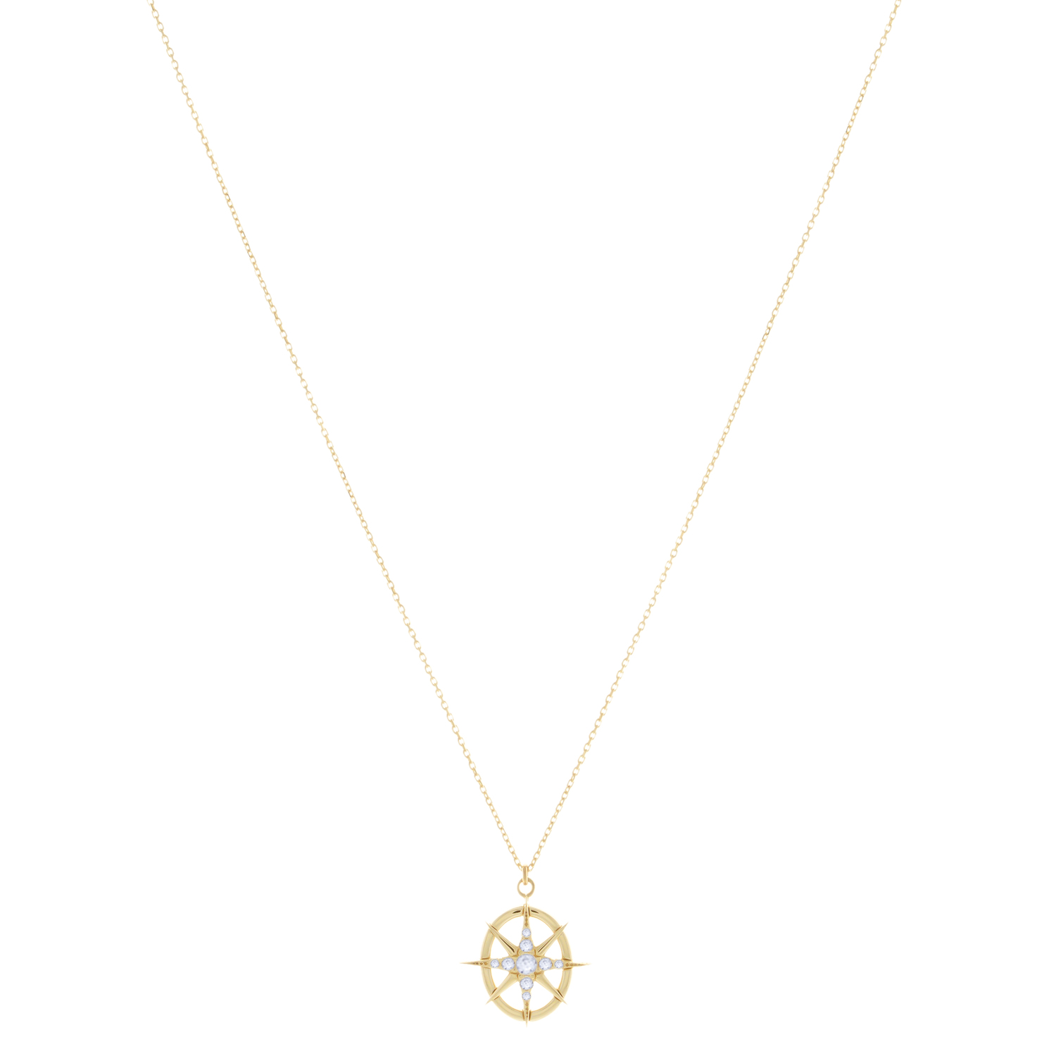 Taşlı Pusula 14 Ayar Altın Kolye