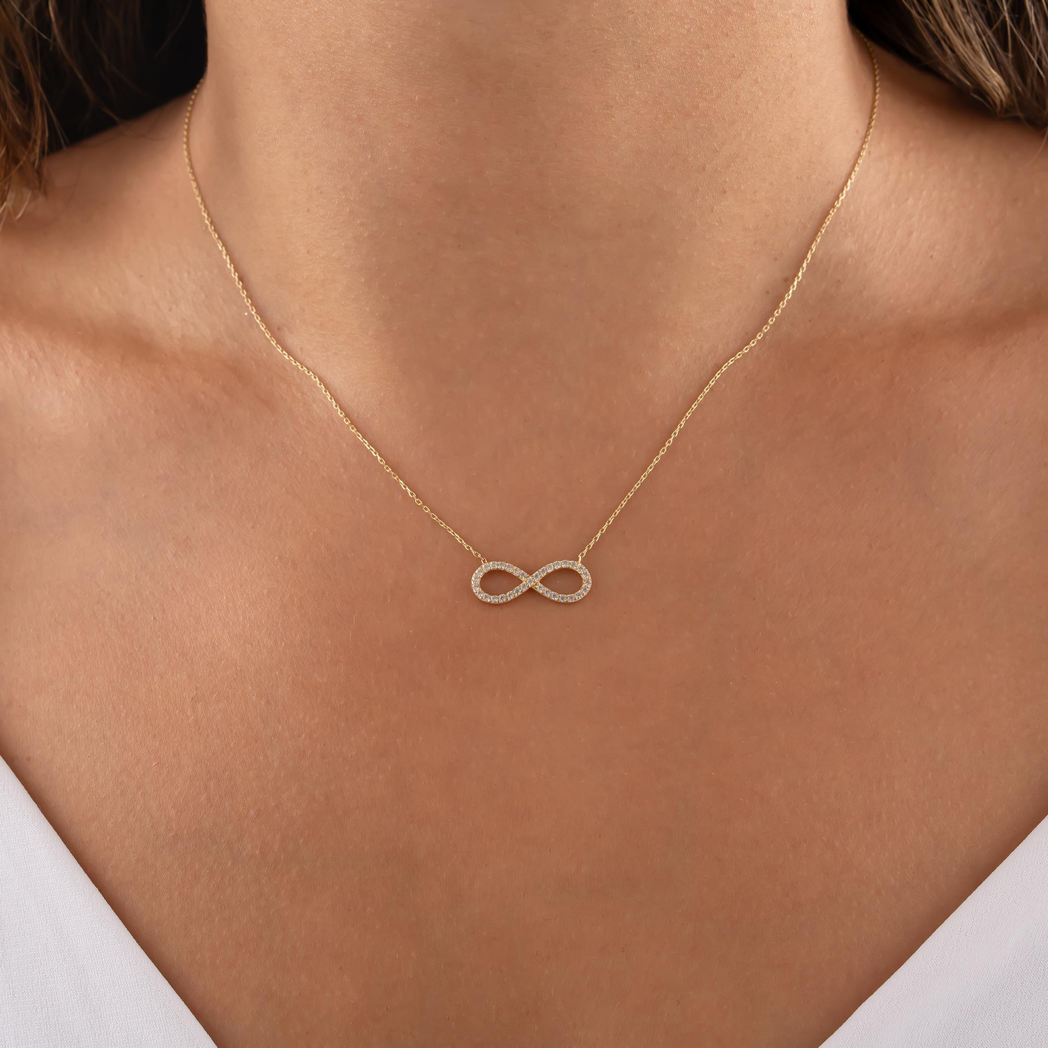 Taşlı Sonsuzluk 14 Ayar Altın Kolye
