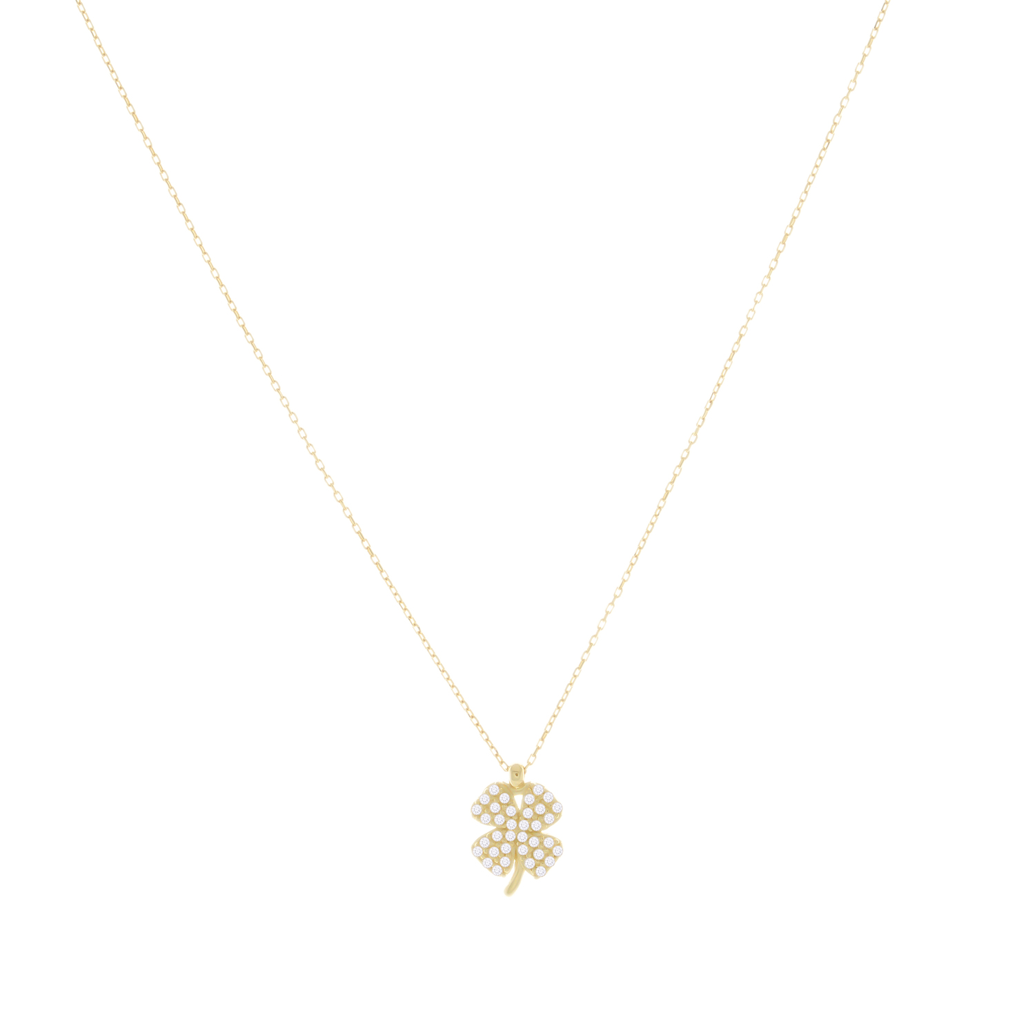 Taşlı Yonca 14 Ayar Altın Kolye