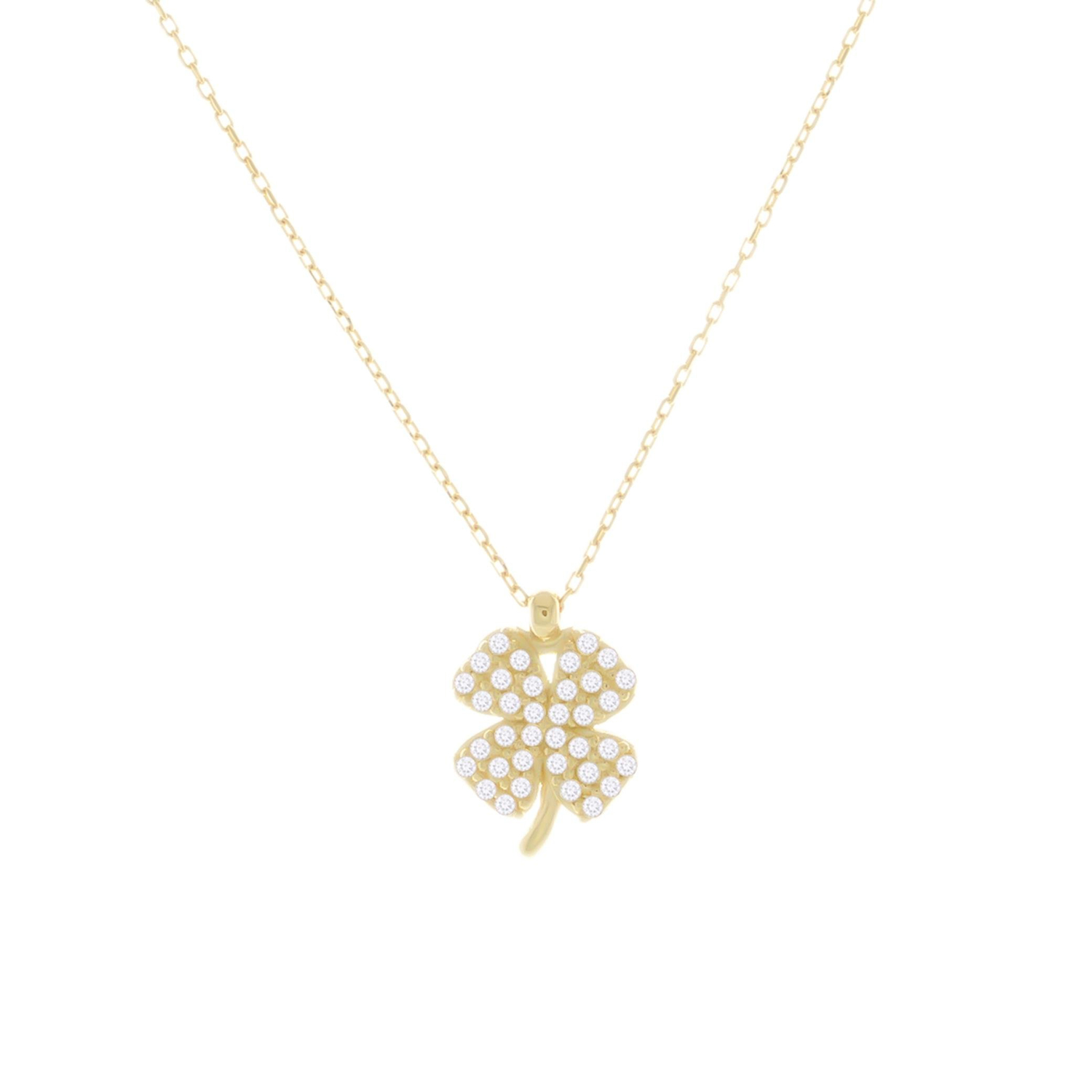 Taşlı Yonca 14 Ayar Altın Kolye