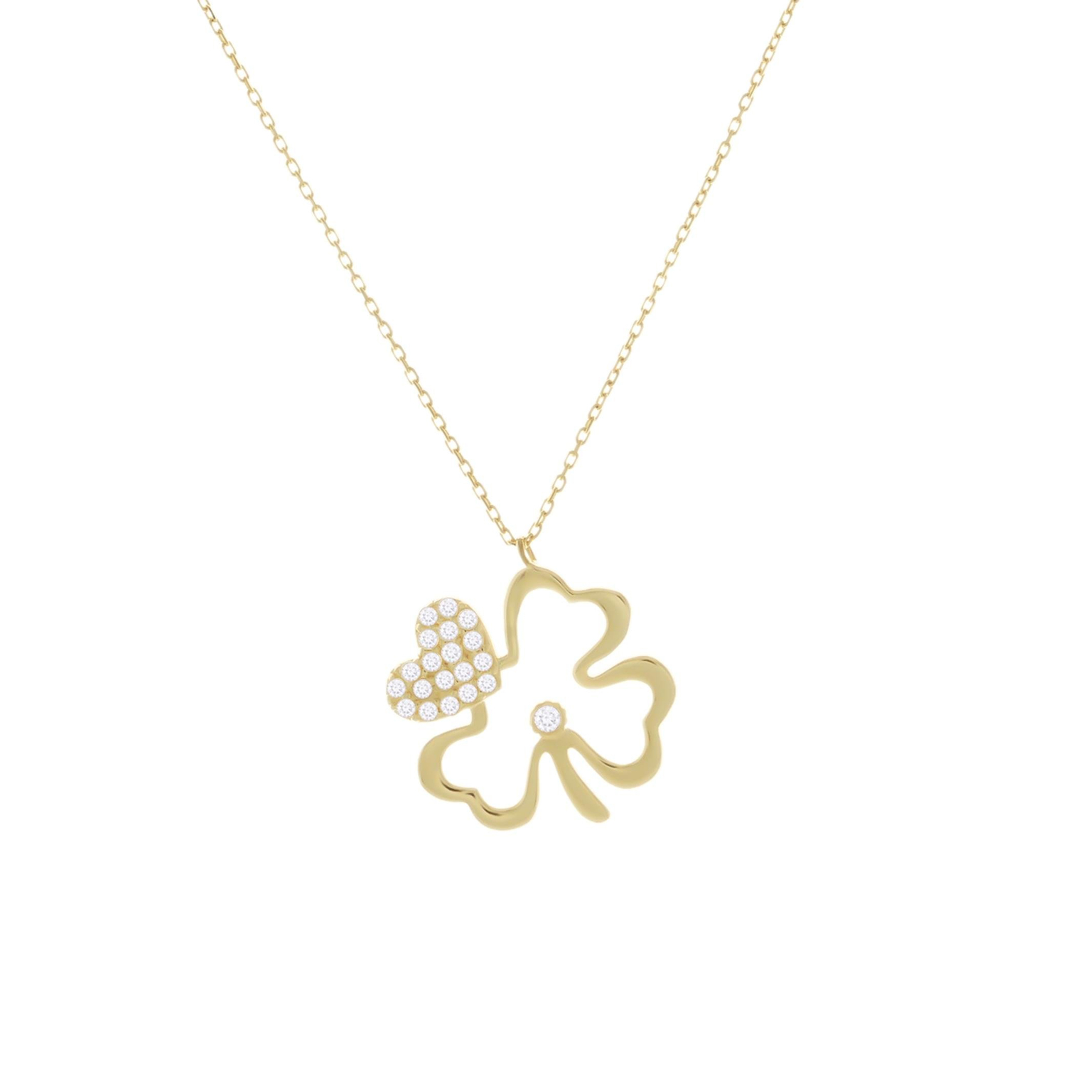 Taşlı Yonca 14 Ayar Altın Kolye