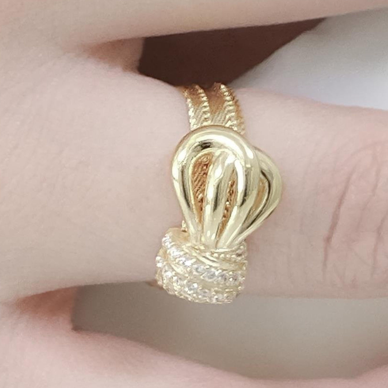 Trabzon Hasır Modern Fiyonk Model 14 Ayar 3 Sıra Altın Yüzük Yeşil