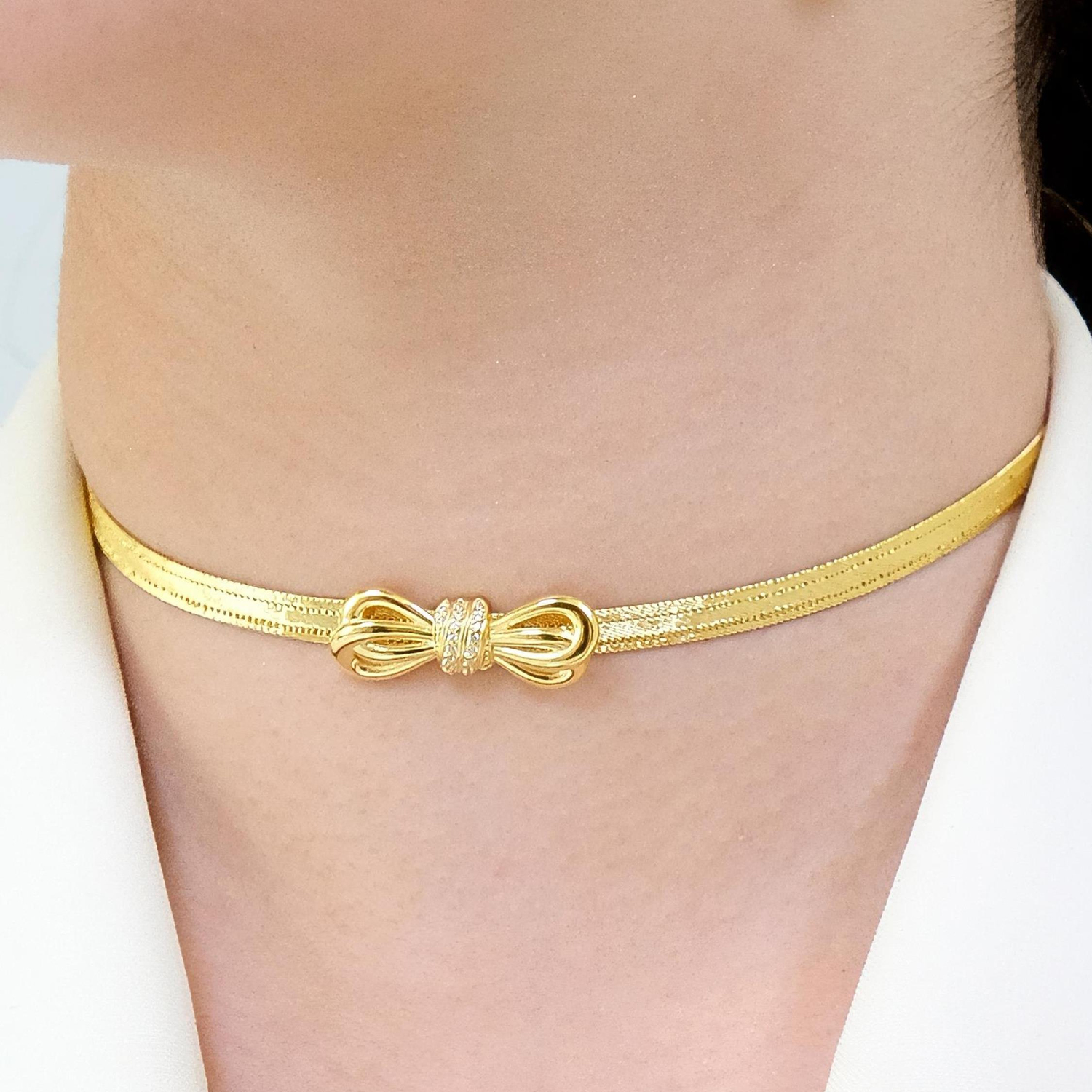 Trabzon Hasır Modern Fiyonk Model 14 Ayar 3 Sıra Altın Kolye Sarı