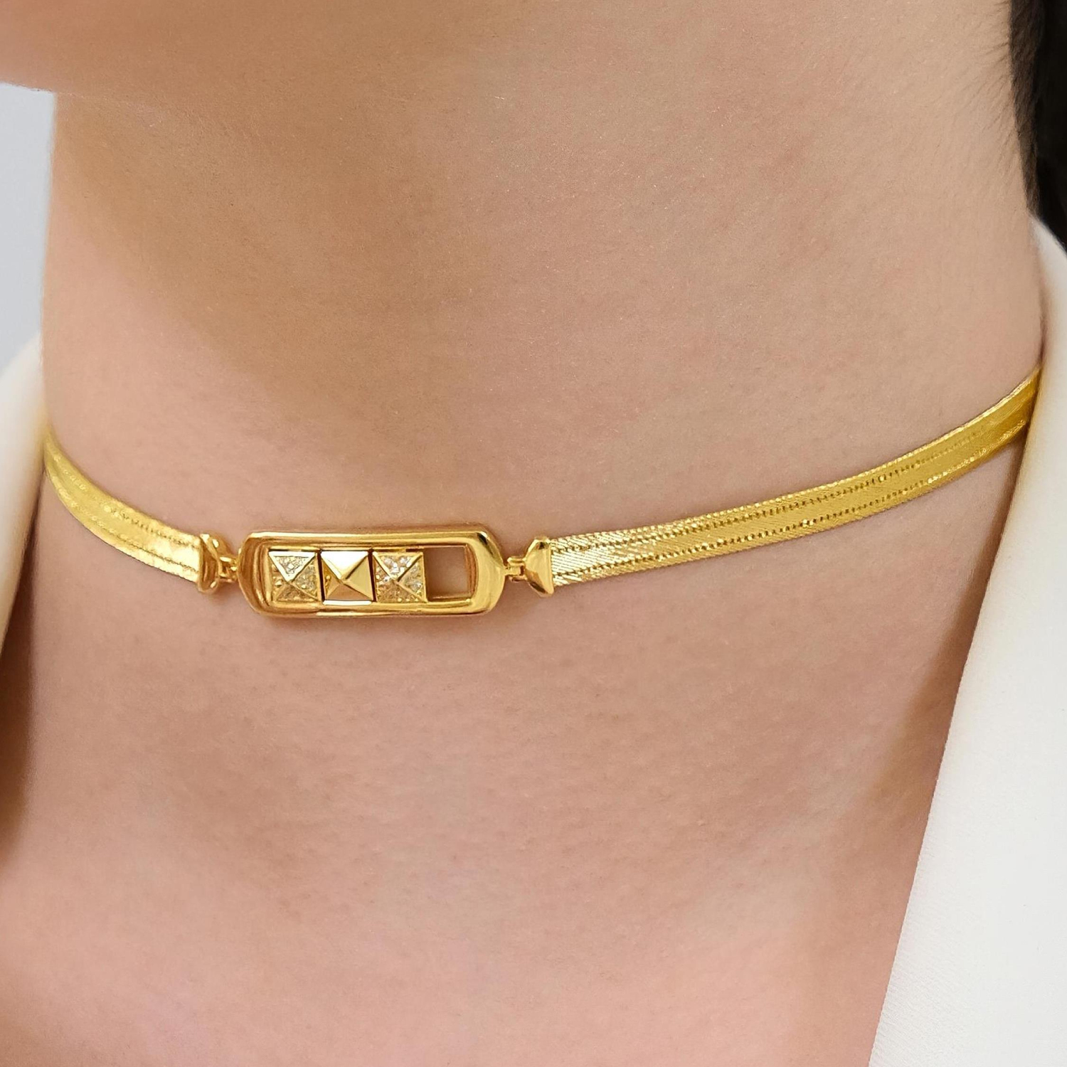 Trabzon Hasır Modern Hareketli Küp Model 14 Ayar 3 Sıra Altın Kolye Sarı