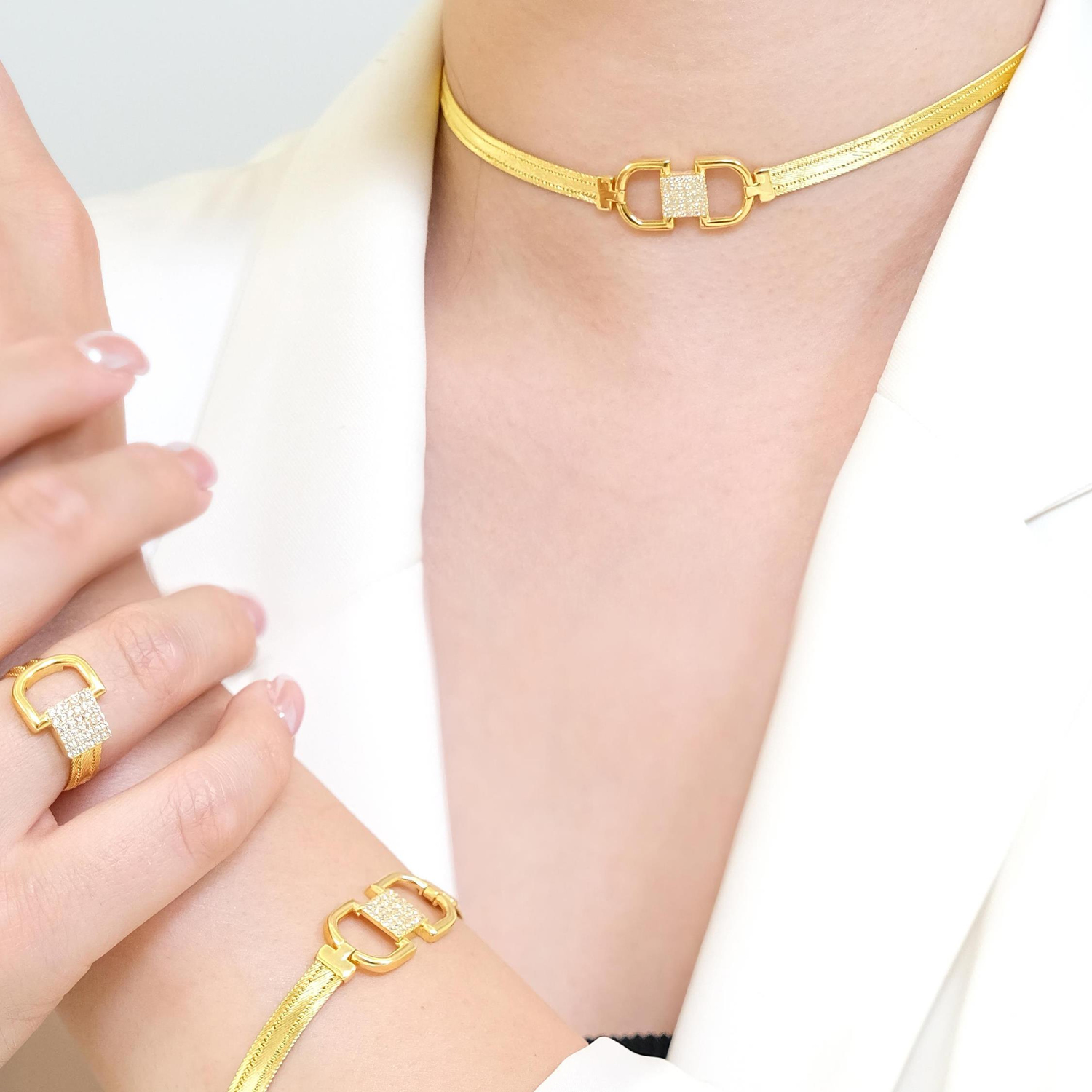 Trabzon Hasır Modern Kemer Model 14 Ayar 3 Sıra Altın Set Sarı