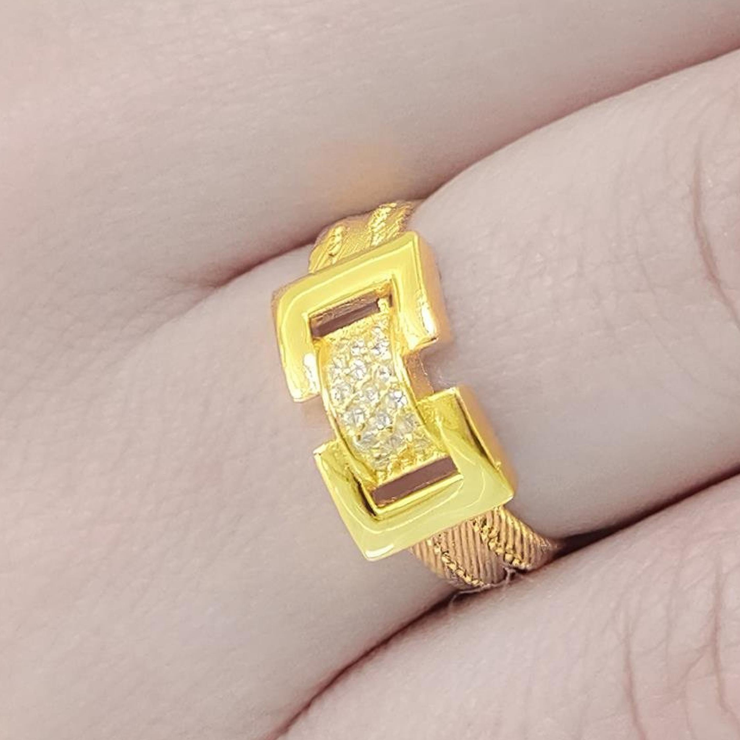 Trabzon Hasır Modern Taşlı 14 Ayar 3 Sıra Altın Yüzük Sarı