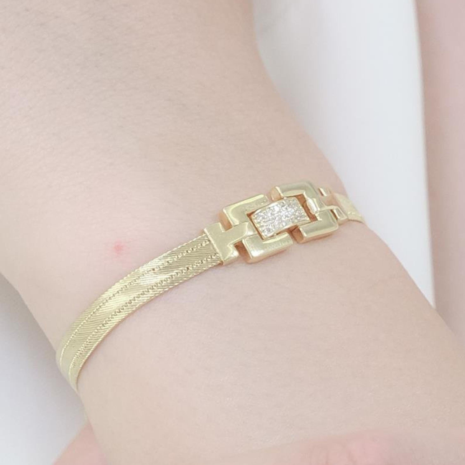 Trabzon Hasır Modern Taşlı 14 Ayar 3 Sıra Altın Bileklik Yeşil