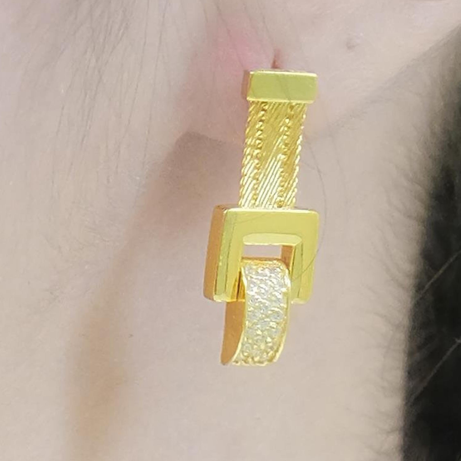 Trabzon Hasır Modern Taşlı 14 Ayar 3 Sıra Altın Küpe Sarı