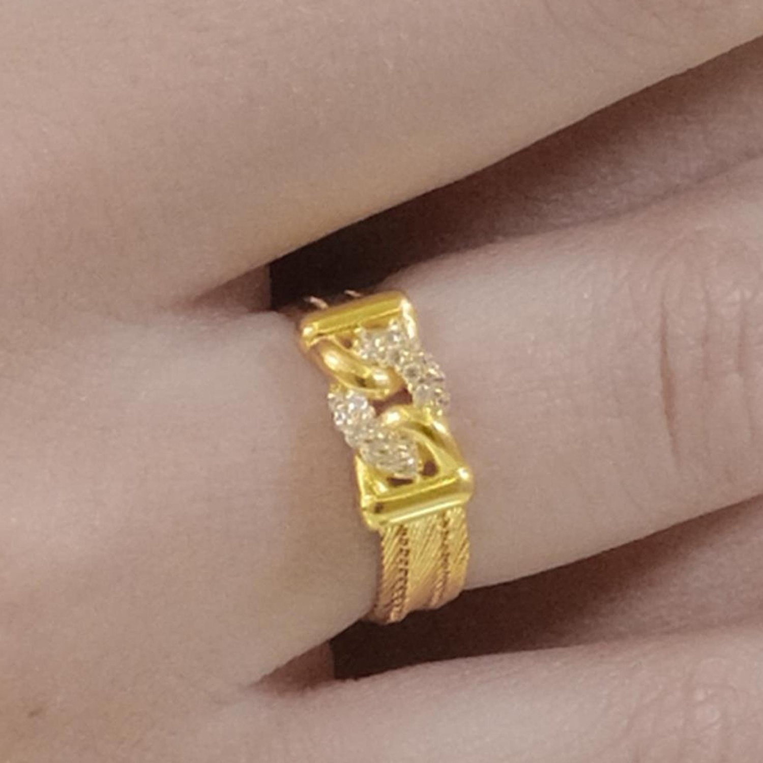 Trabzon Hasır Modern Taşlı Gurmet Model 14 Ayar 3 Sıra Altın Set Sarı