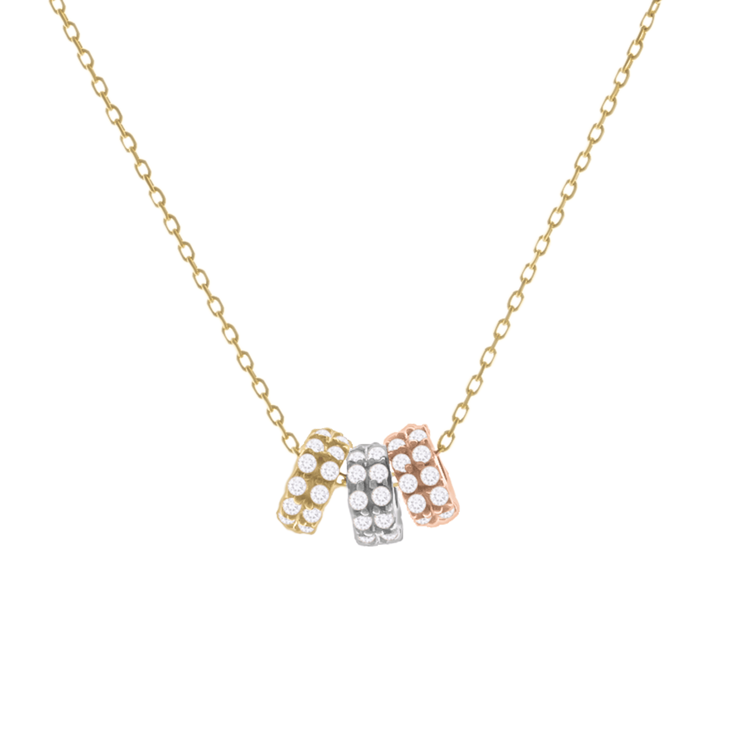 Üç Renkli Halkalı 14 Ayar Altın Kolye