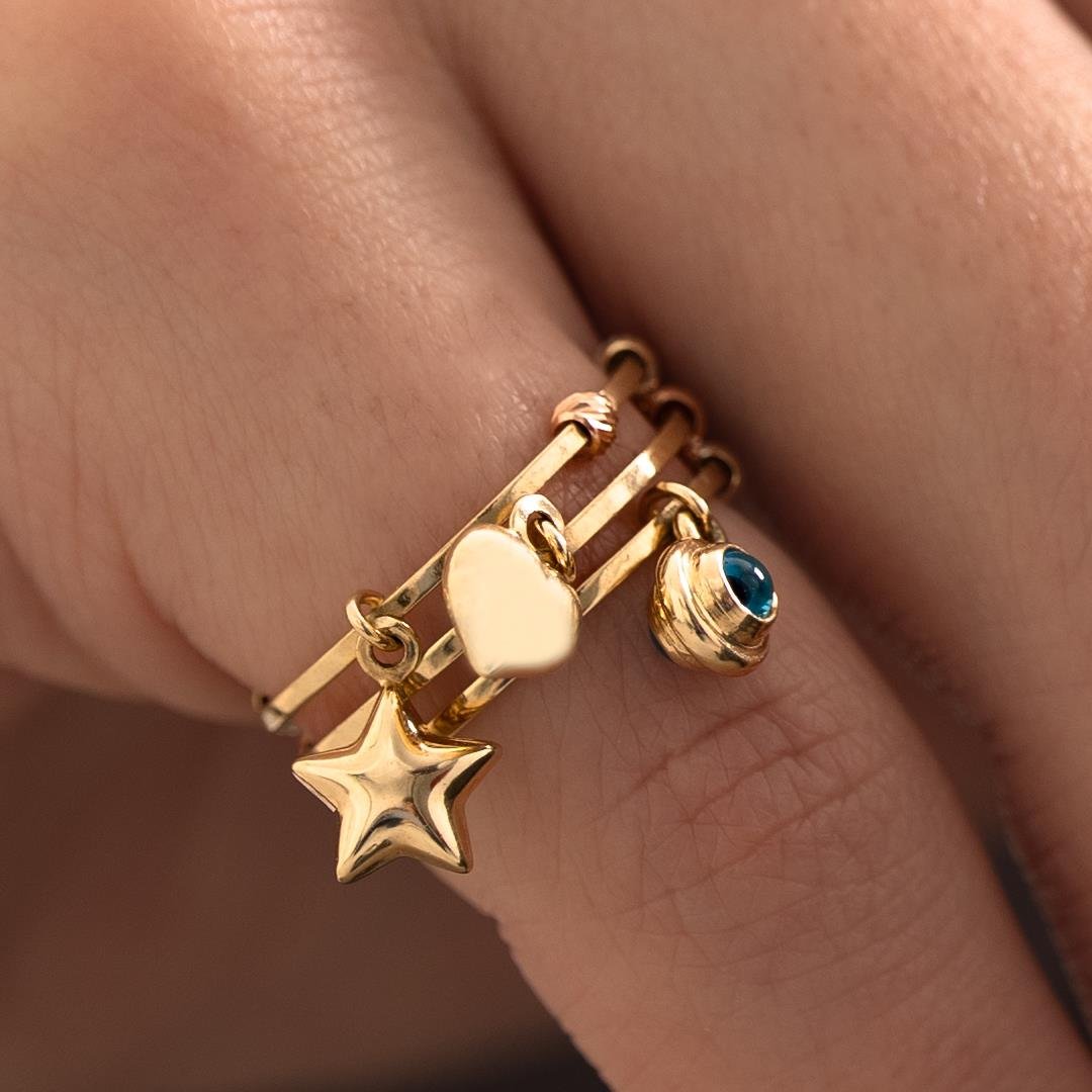 Üç Sıra Nazar Sallantılı Altın Yüzük