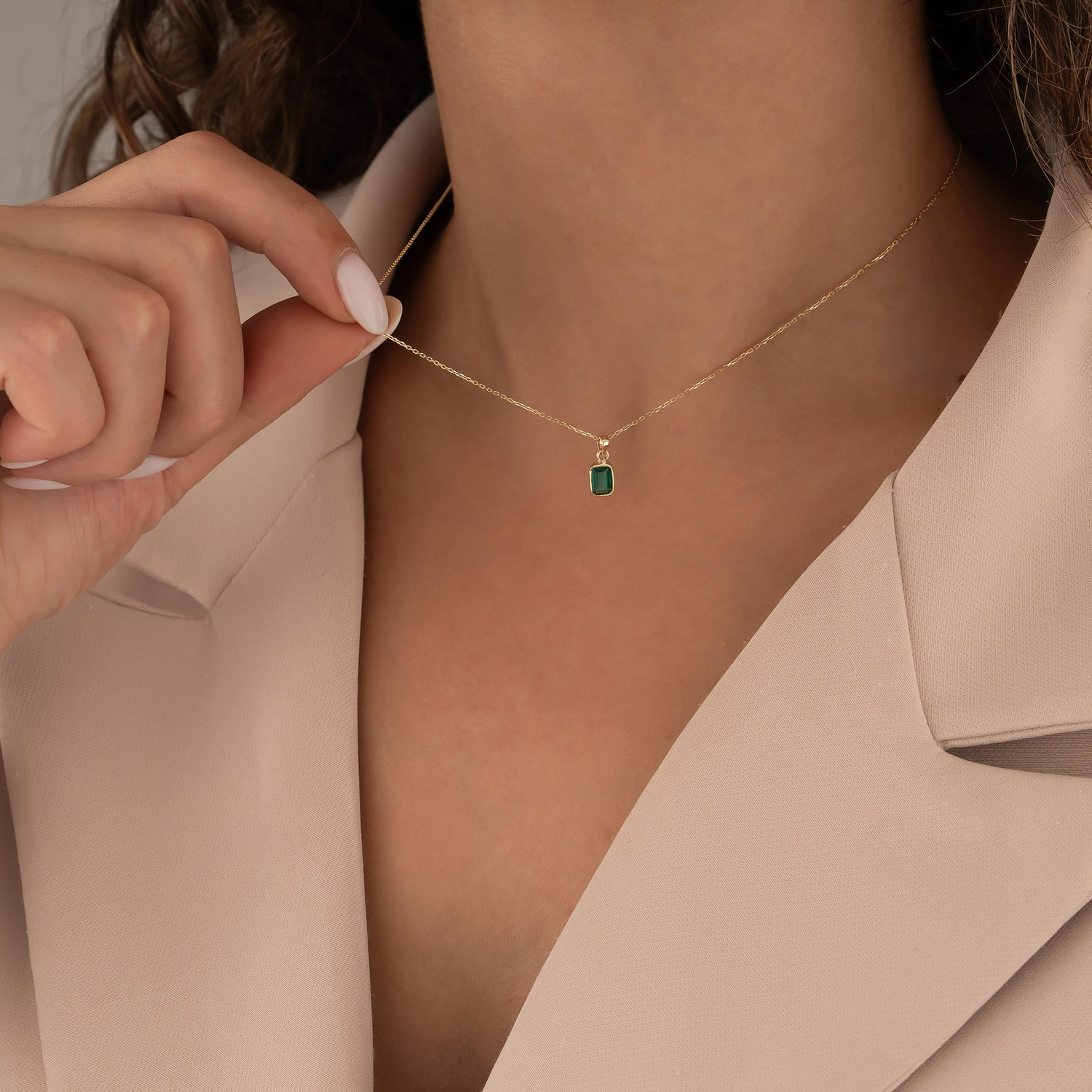 Yeşil Firuze Taşlı 14 Ayar Altın Kolye