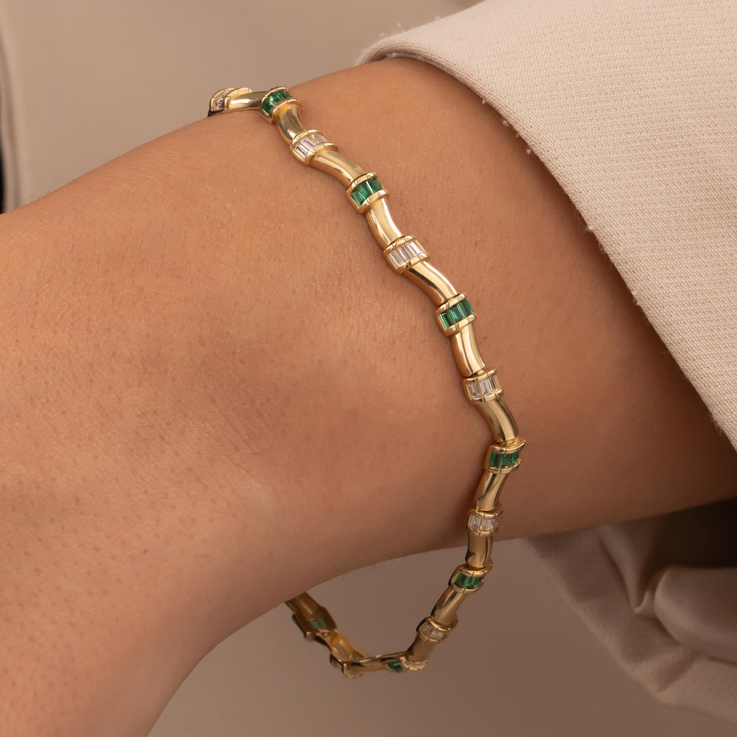 Yeşil Taşlı 14 Ayar Altın Bileklik