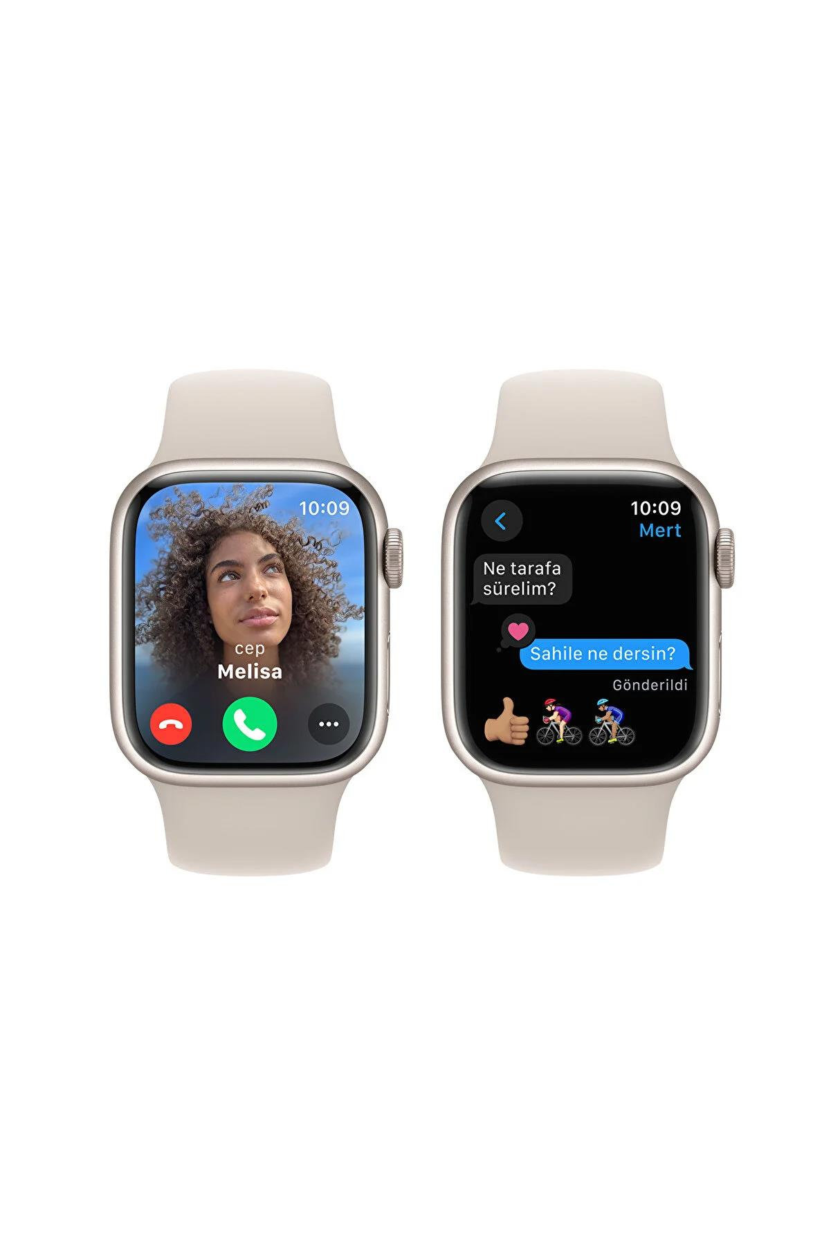 Apple Watch Series 9 GPS 41mm Yıldız Işığı Alüminyum Kasa ve Yıldız Işığı Spor Kordon S-M