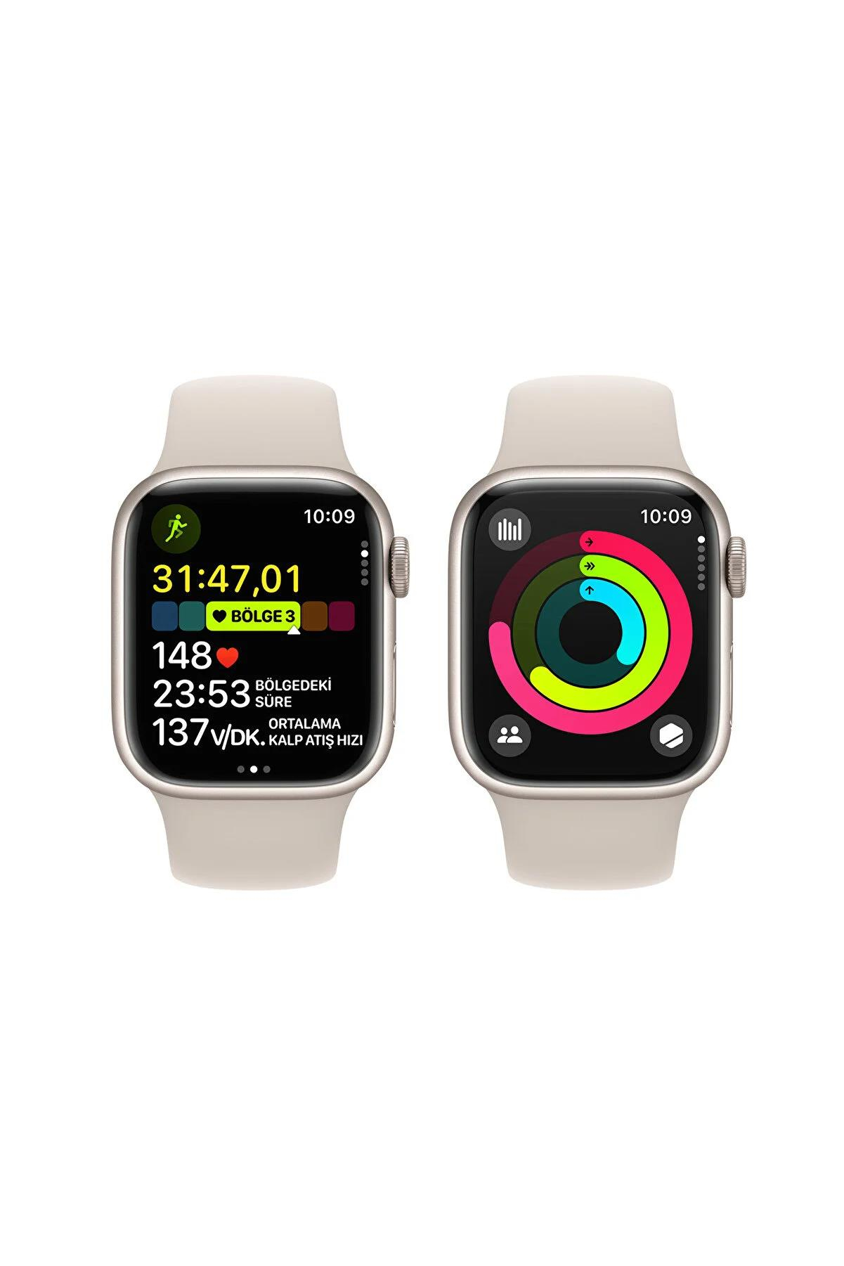 Apple Watch Series 9 GPS 41mm Yıldız Işığı Alüminyum Kasa ve Yıldız Işığı Spor Kordon S-M